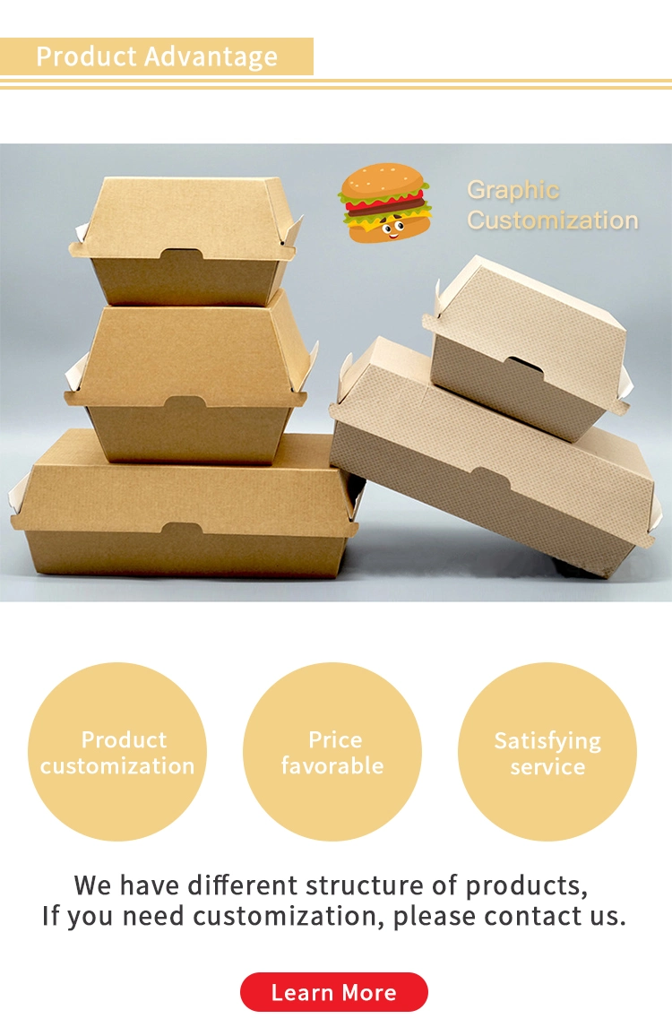 Custom Logo Printing Food Grade Kraft Paper Burger/French Fries/Salad/ Fast Food to Go Packaging Takeaway Box