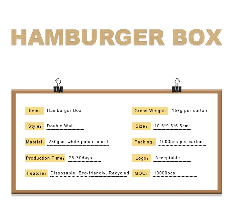 Disposable Customized Design Hamburger Paper Box