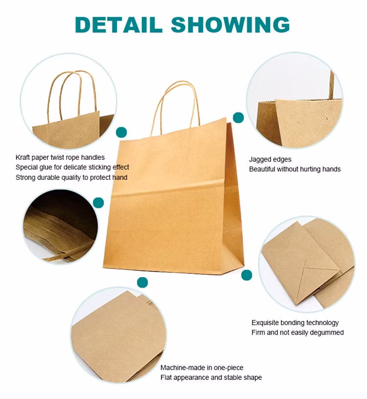 Custom Printed Brown Kraft Paper Bags with Flat / Twist Handles