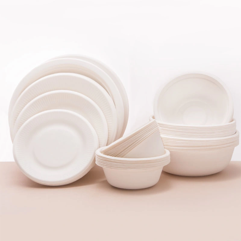 100% Compostable 9 Inch Paper Plates Disposable Tableware Sugarcane Bagasse Bowl for Hot and Cold Food