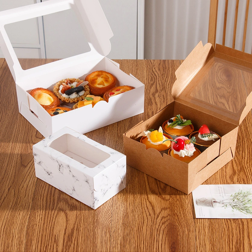 Cardboard Luxury Pastry Bread Cake Bread Doughnut Kraft Paper Box with Window