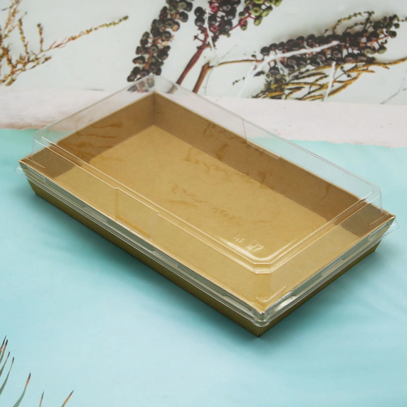 Disposable Kraft Paper Sushi Tray Food Packaging Box with Lid