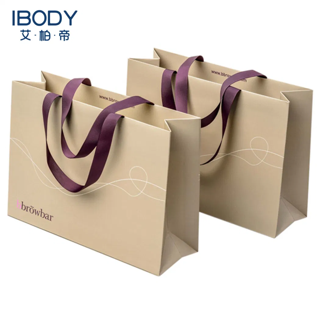 180g Reusable White Cardboard Luxury Bag with Glued Ribbon Handle