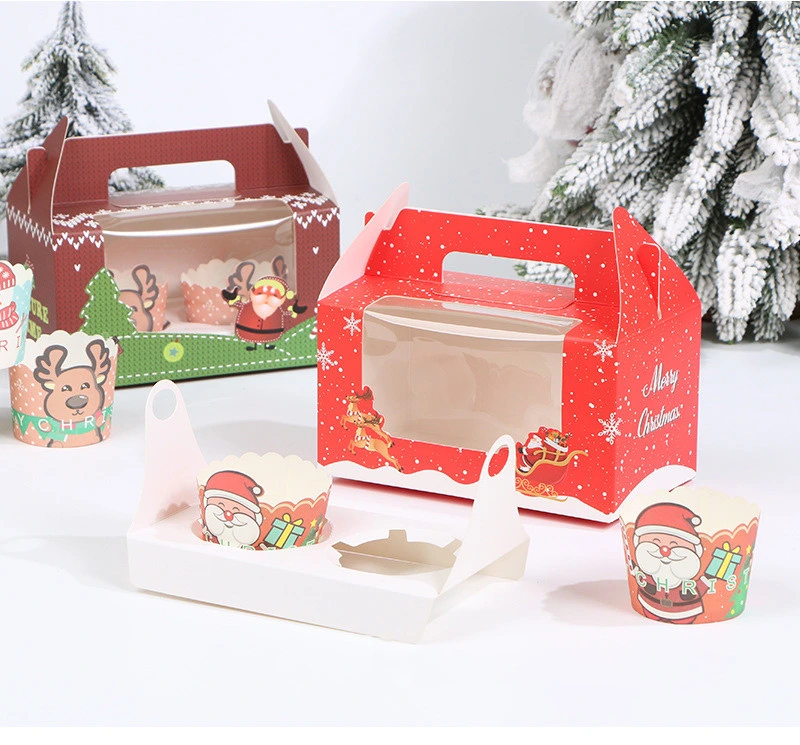 Customized Wholesale Eco Friendly Christmas Cupcake Pastry Party Holiday Paper Box with Window