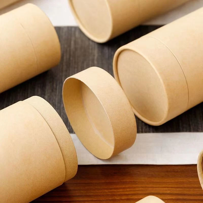 Wholesale Kraft Paper Cylinder Packaging Creative Portable Blank Gift Box with Two Different Lids