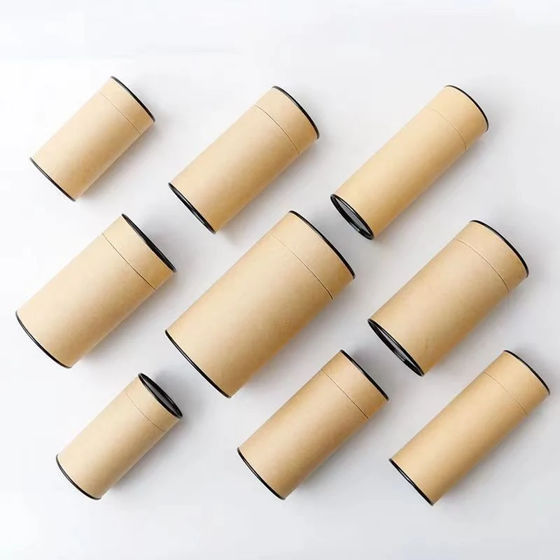 Wholesale Kraft Paper Cylinder Packaging Creative Portable Blank Gift Box with Two Different Lids