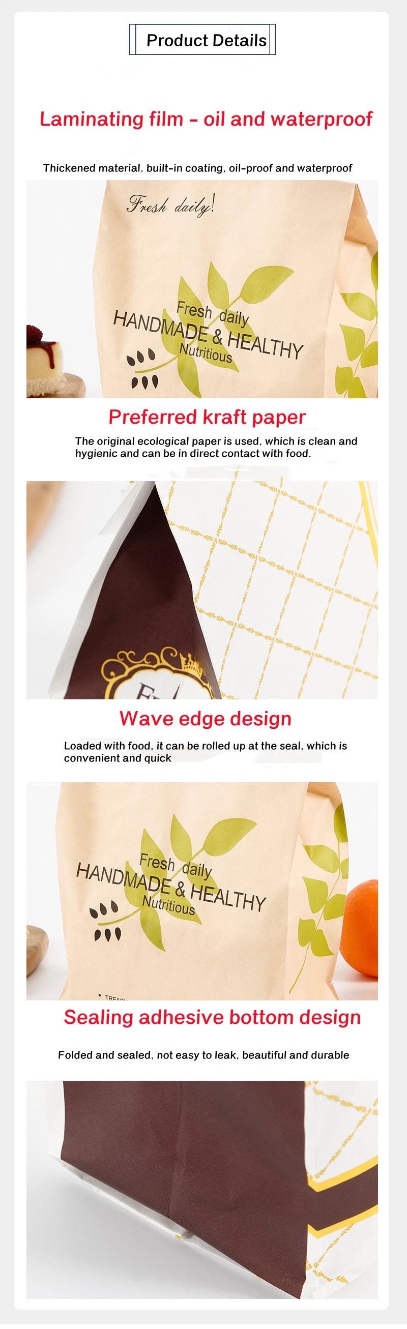 Custom Printed Brown Small Bakery Cookies Donut Toast Bag Food Grade Kraft Bread Packaging Sandwich Paper Bag