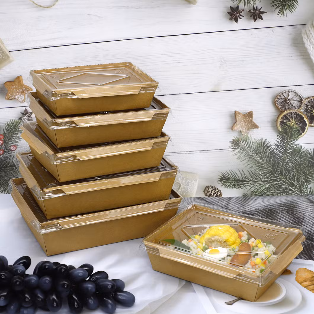 Kraft Paper Lunch Box Packaging Food Take Away Paper Lunch Box with Lid