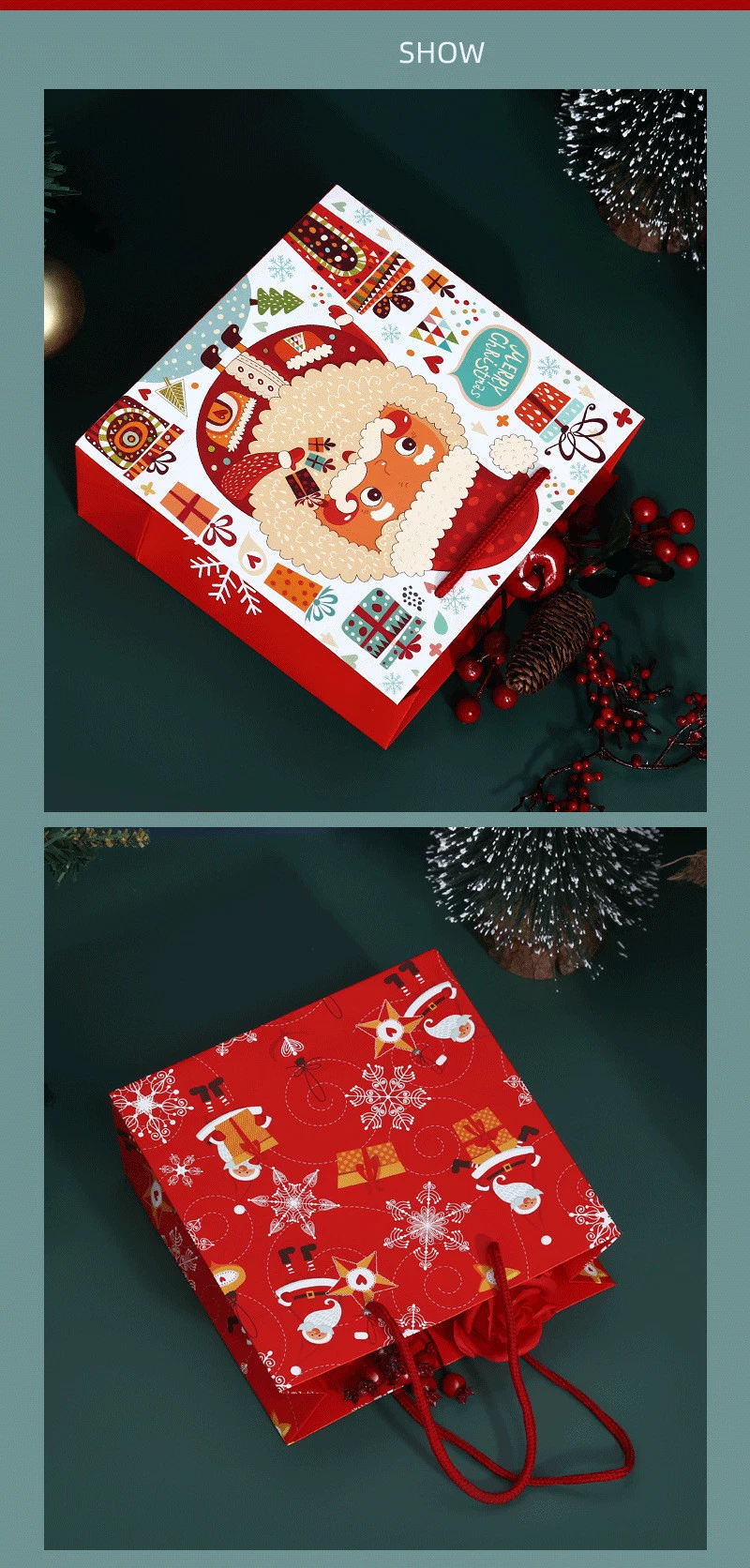 Christmas Custom Brand Jewelry Luxury Cartoon Shop Boutique Retail Carry Shopping Gift Paper Bag