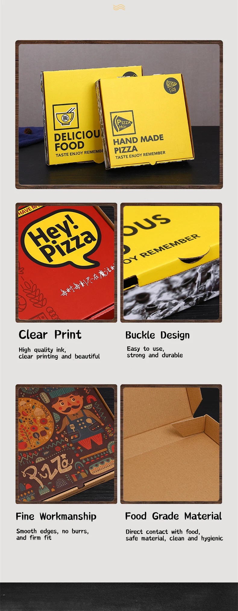 China Wholesale Custom Printed Good Quality All Size Color Kraft Paper Corrugated Food Pizza Packaging Box with Logo