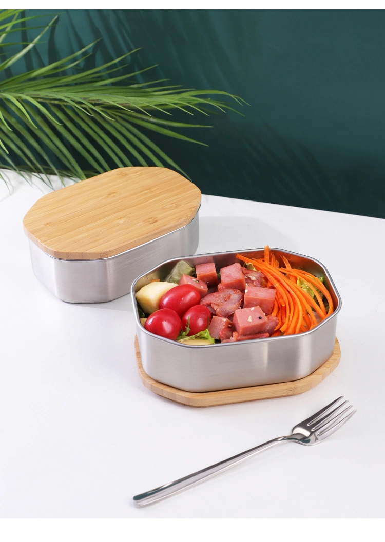 Eco Bamboo Lid School Kids Bento Box Adjustable Compartment Stainless Steel Lunch Box with Divider for Kids and Adult