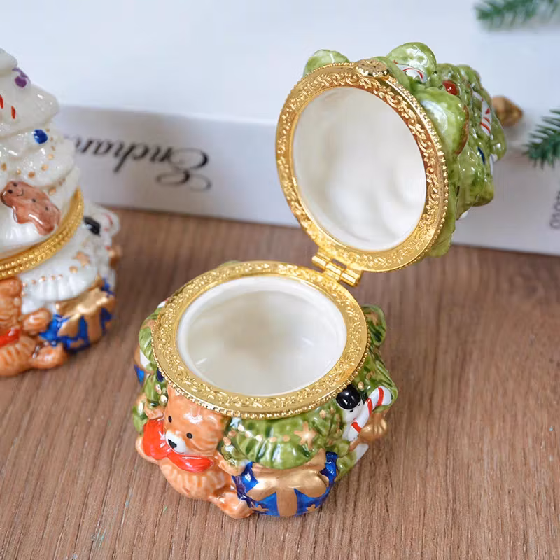 12cm 4.7inch Ceramic Jewelry Box Christmas Tree Bear Home Crafts Ornaments Holiday New Year Gifts