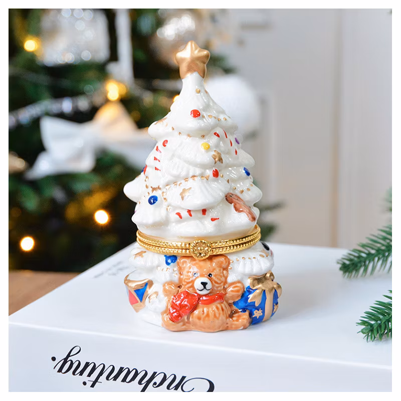 12cm 4.7inch Ceramic Jewelry Box Christmas Tree Bear Home Crafts Ornaments Holiday New Year Gifts