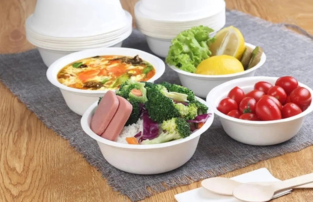 Disposable Paper Bowls Party Cutlery Food Grade Plates Household Compostable Barbecue Box Bagasse Soup Salad Bowl