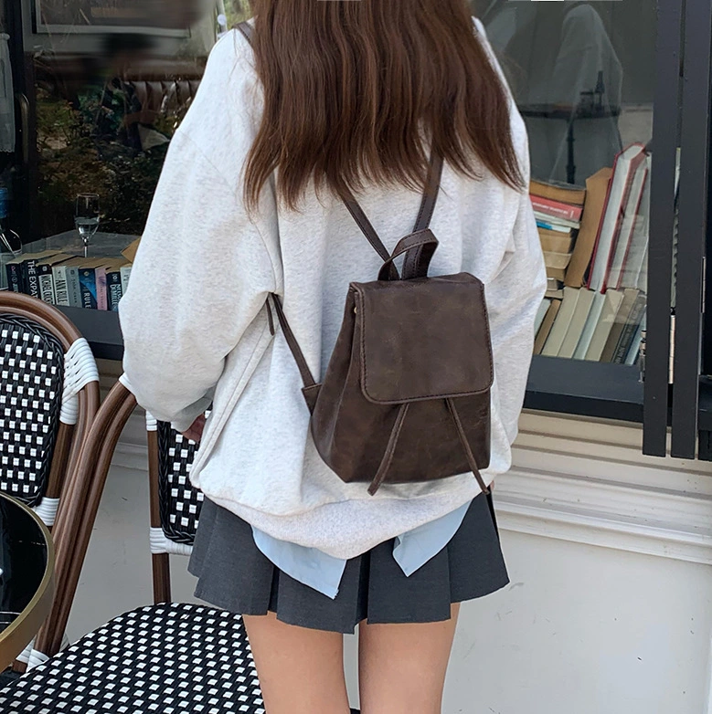 Small Retro American Brown Backpack 2023 New Ins Simple and Versatile Shoulder Bag