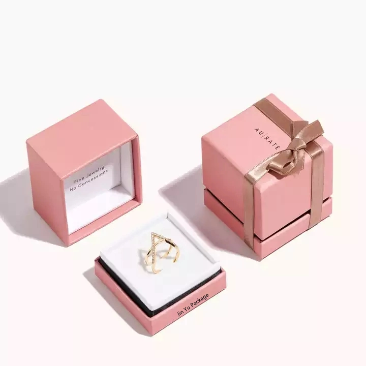 Custom Elegant Pink Color Printing Paper Gift Ring Jewelry Packaging Box Wholesale