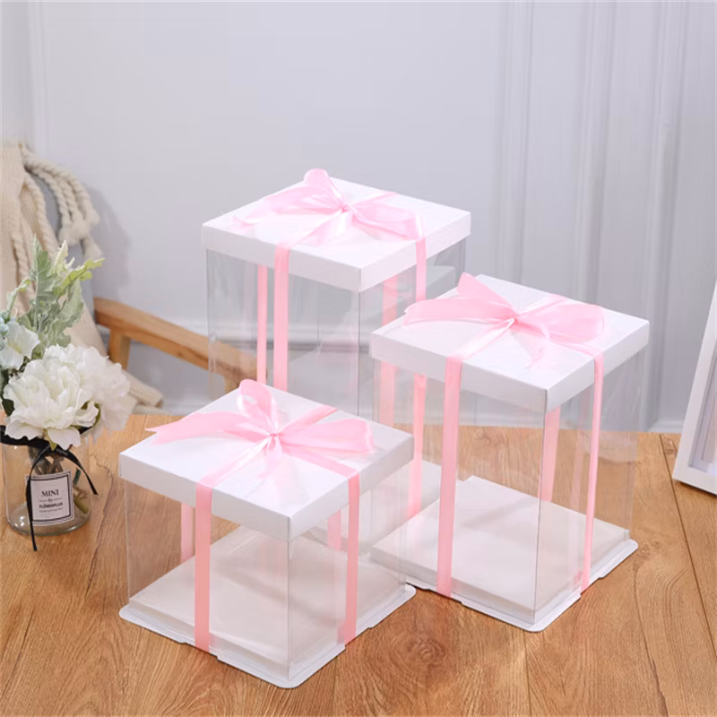 10*10*7 6 Inch Small Mini Individual Christmas Cup Single PVC Oblong Rectangle Clear Paper Cake Slice Party Box