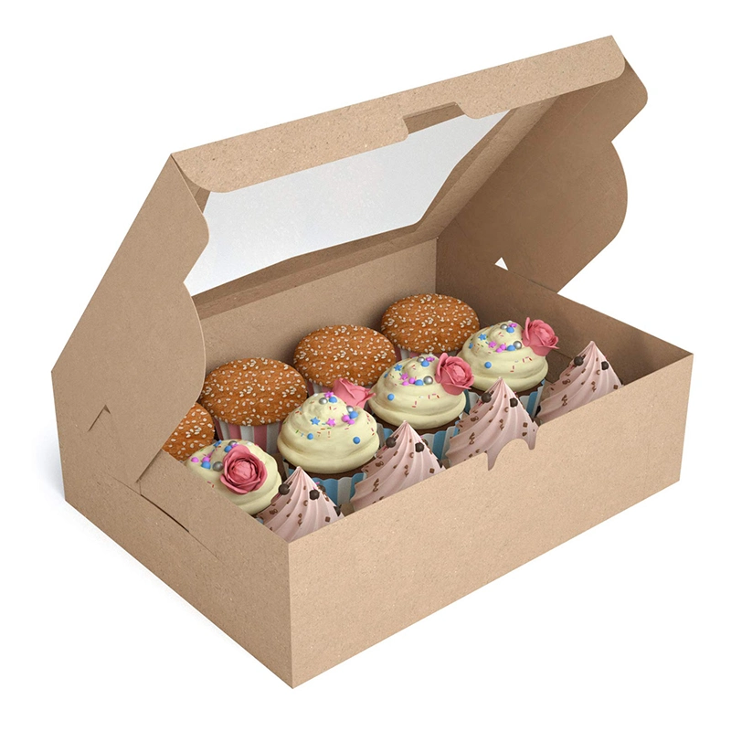 Customized Logo Printing Kraft Cupcake Paper Cake Box with Window