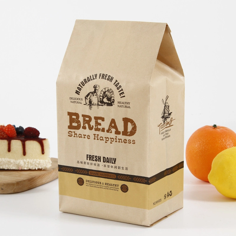 Custom Printed Brown Small Bakery Cookies Donut Toast Bag Food Grade Kraft Bread Packaging Sandwich Paper Bag