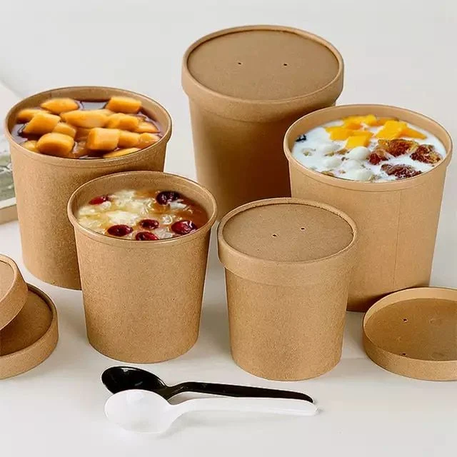 Factory Reday to Ship Disposable Takeaway Paper Bowl Logo Kraft Paper Bowl Food Container Box