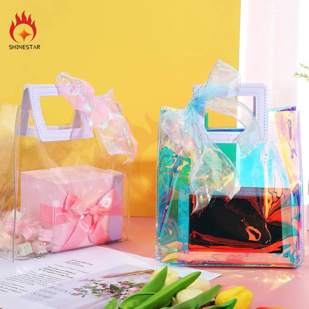 Holographic Iridescent Small Birthday Gift Clear Plastic Bag with Handle