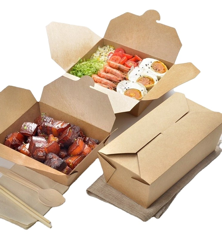 Biodegradable Paper Takeaway Takeout Fast Food Packaging Box Snack Food Containers Biodegradable Luch Packaging