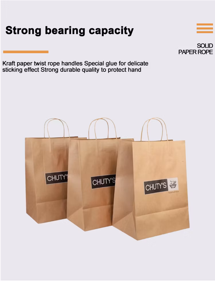 Custom Printed Brown Kraft Paper Bags with Flat / Twist Handles