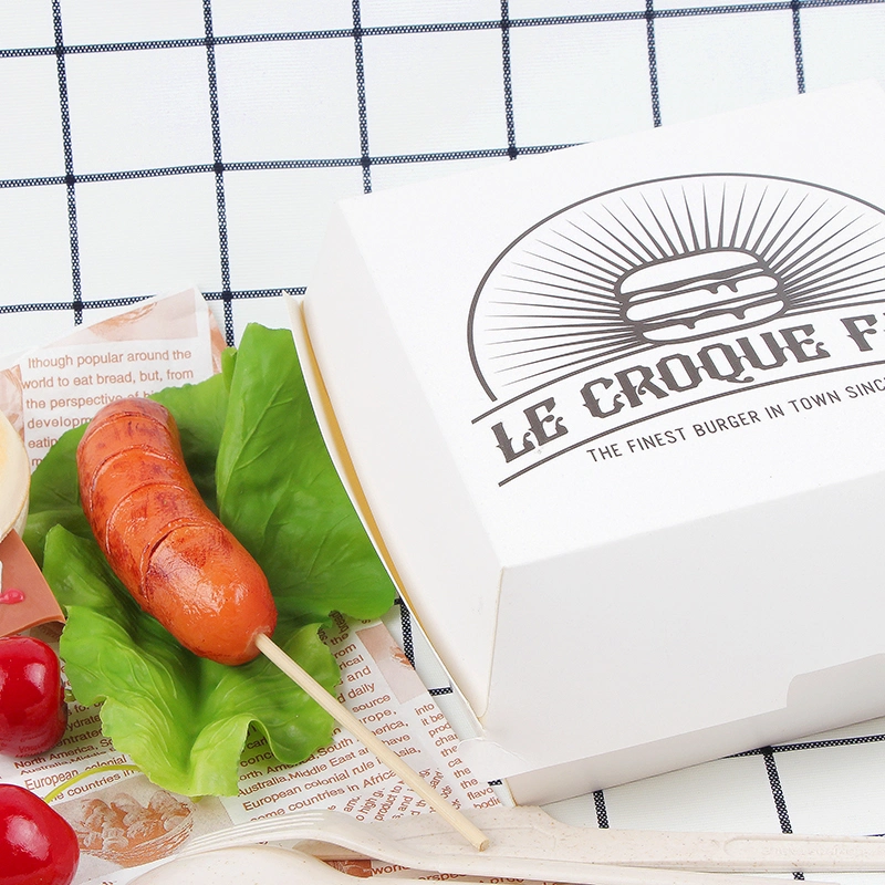 Custom Size Printed White Cardboard Paper Hamburger Food Packing Box