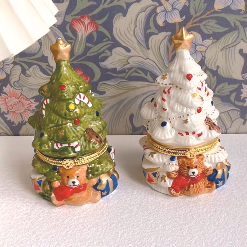 12cm 4.7inch Ceramic Jewelry Box Christmas Tree Bear Home Crafts Ornaments Holiday New Year Gifts