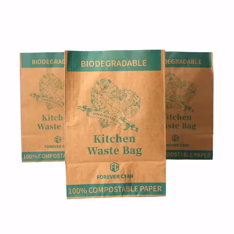 Compostable Paper Food Waste Bag Disposable Kitchen Waste Paper Bag with PLA Film