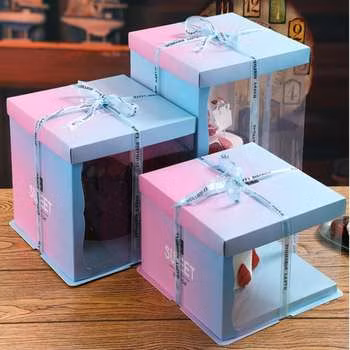 10*10*7 6 Inch Small Mini Individual Christmas Cup Single PVC Oblong Rectangle Clear Paper Cake Slice Party Box