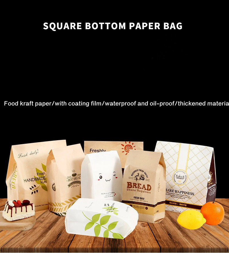 Custom Printed Brown Small Bakery Cookies Donut Toast Bag Food Grade Kraft Bread Packaging Sandwich Paper Bag