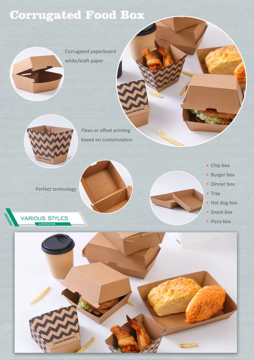 Kraft Disposable Takeaway Corrugated Paper Food Box