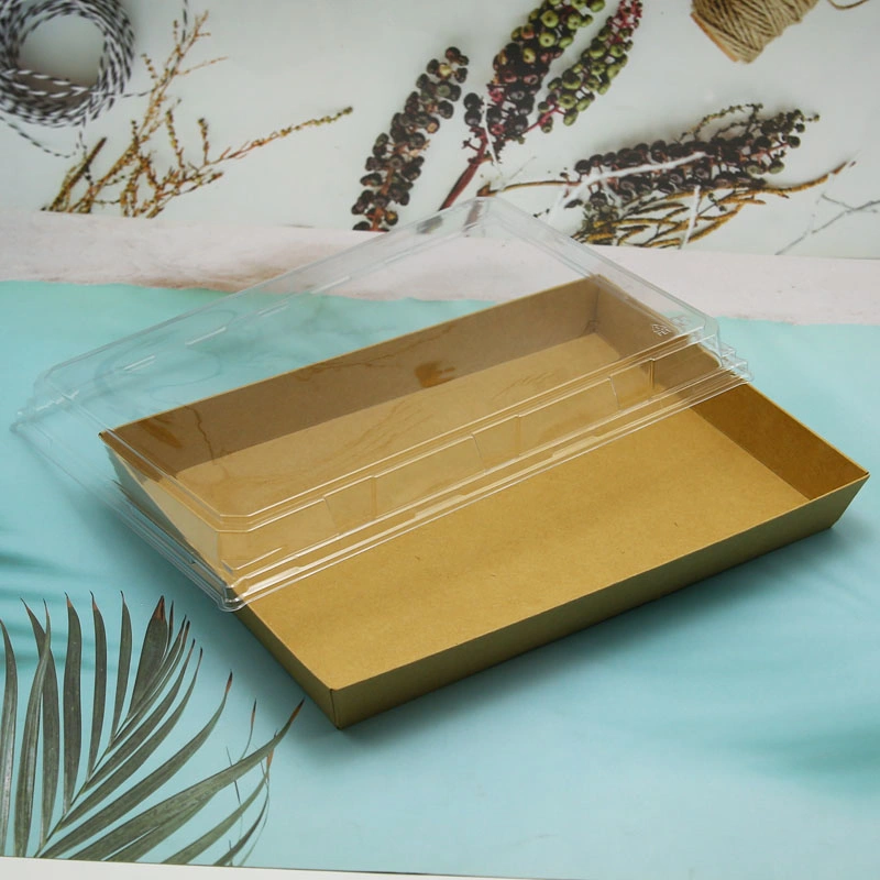 Disposable Kraft Paper Sushi Tray Food Packaging Box with Lid