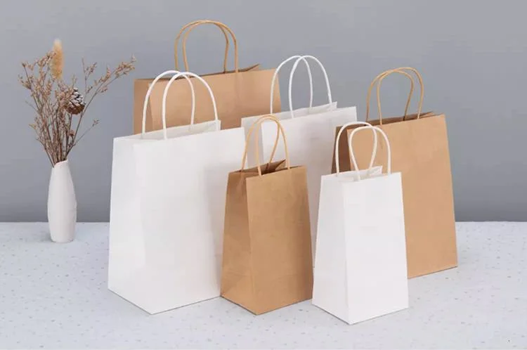 Small Kraft Square Bottom Paper Gift Shopping Bags with Handle for Business