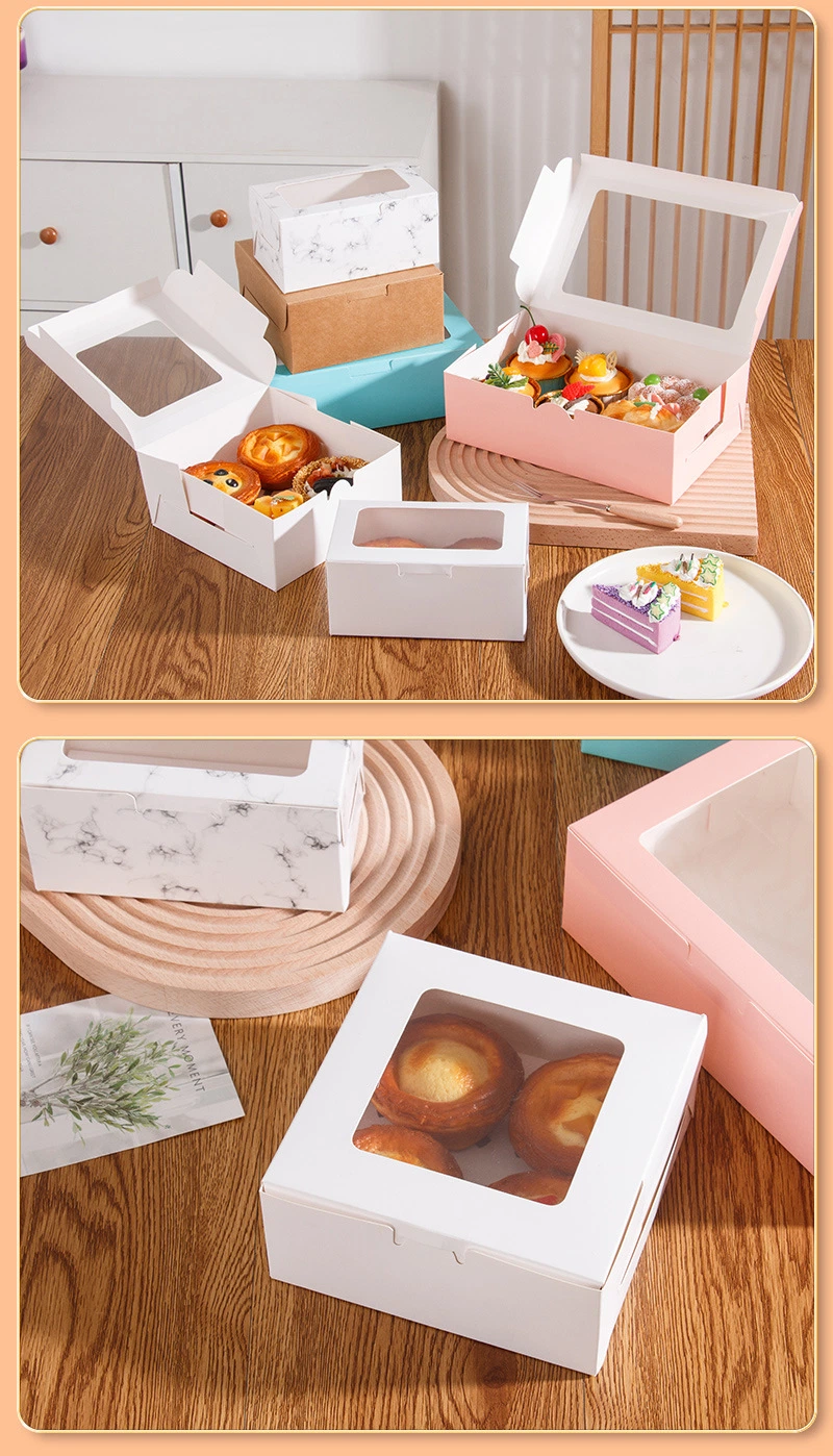 Cardboard Luxury Pastry Bread Cake Bread Doughnut Kraft Paper Box with Window