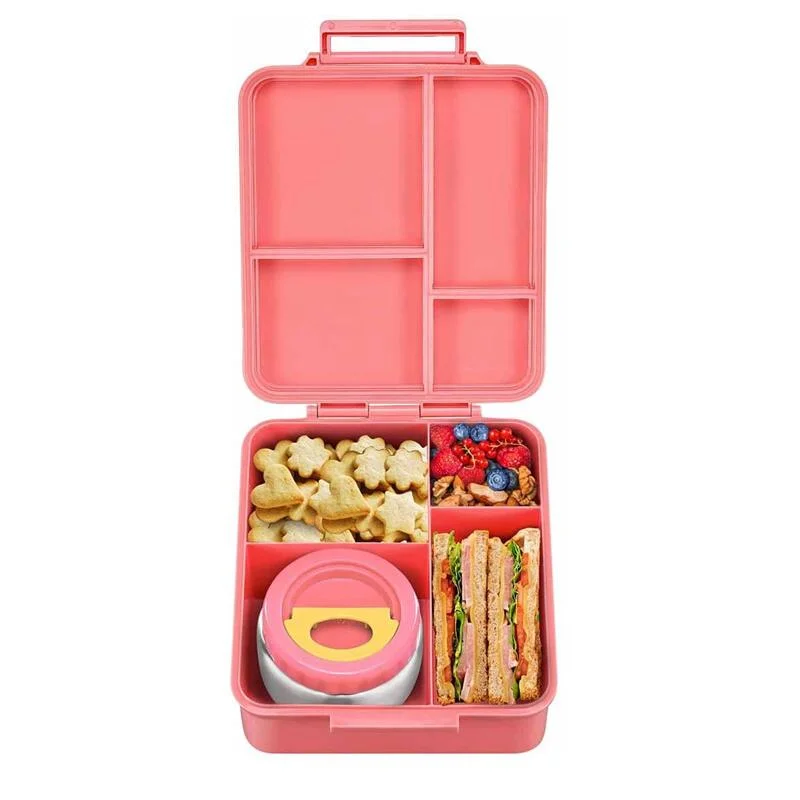 Aohea Plastic Food Box 4 Compartments Kids Bento Box with Food Jar Lunch Box Bento Kids Lunch Box for School Child Lunchbox