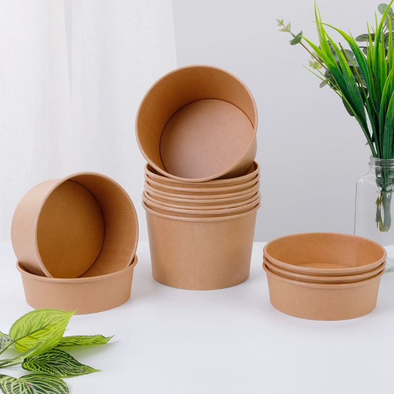 Kraft Paper Bowl Thickened Disposable Biodegradable Food Packaging Lunch Box with Lid