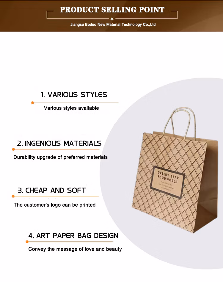 Custom Printed Brown Kraft Paper Bags with Flat / Twist Handles
