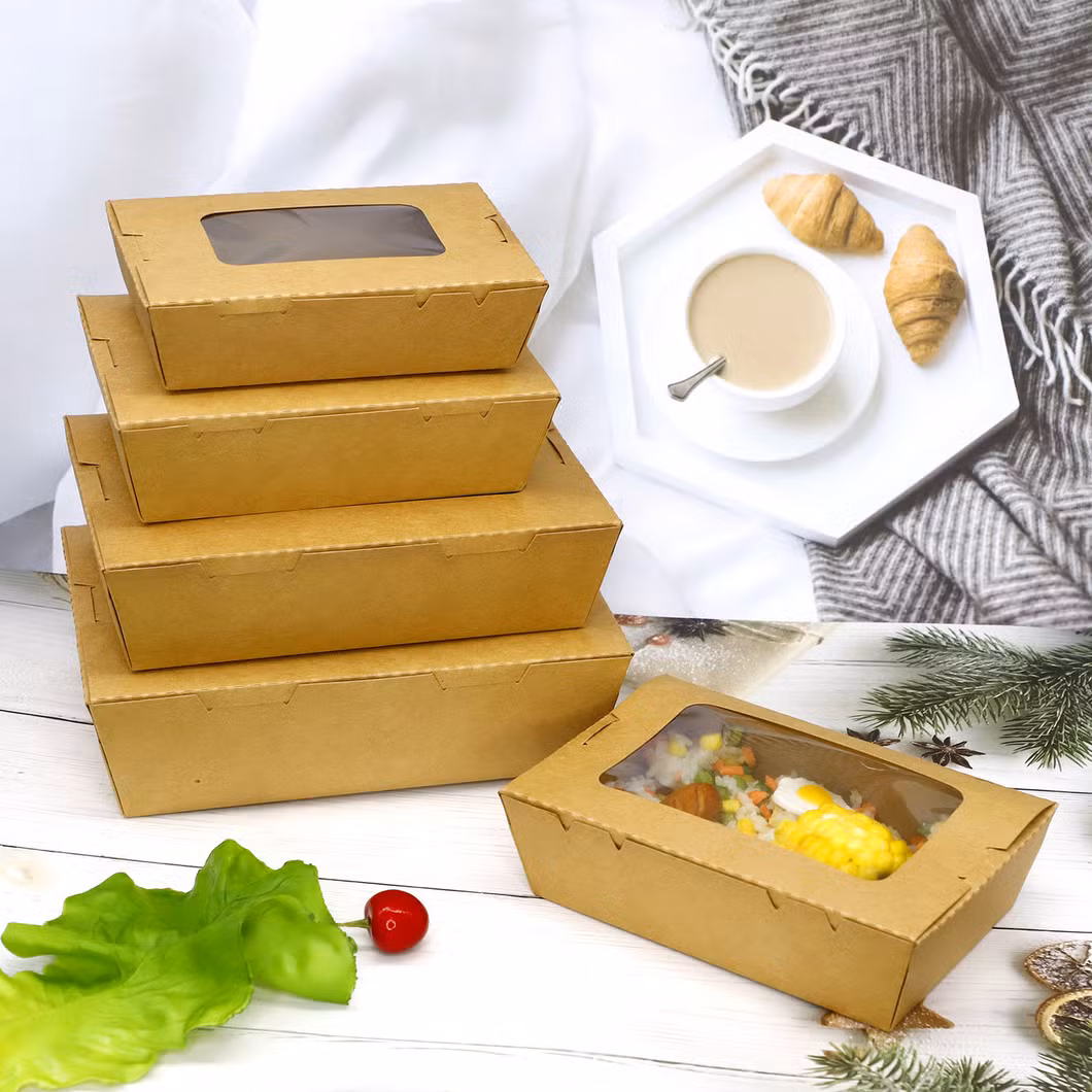 Kraft Paper Lunch Box Packaging Food Take Away Paper Lunch Box with Lid