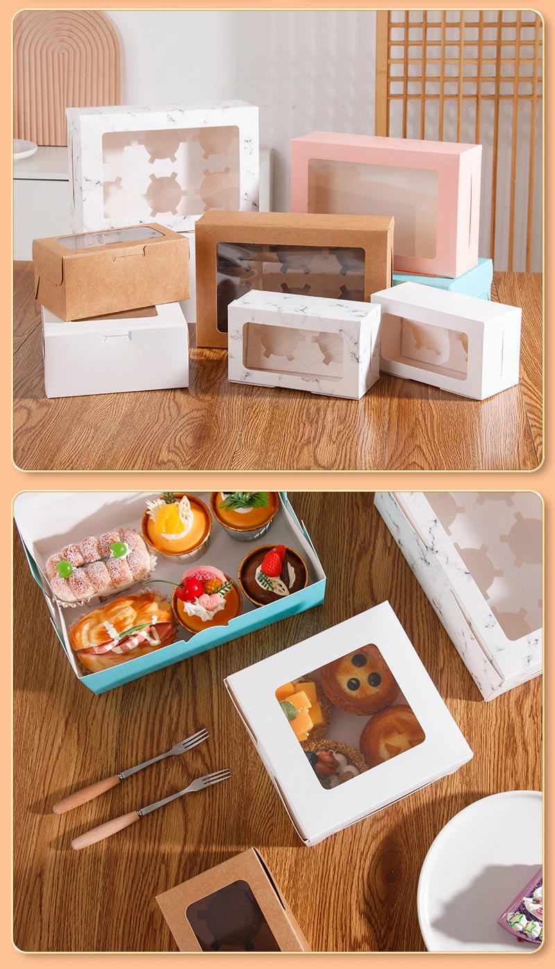 Cardboard Luxury Pastry Bread Cake Bread Doughnut Kraft Paper Box with Window