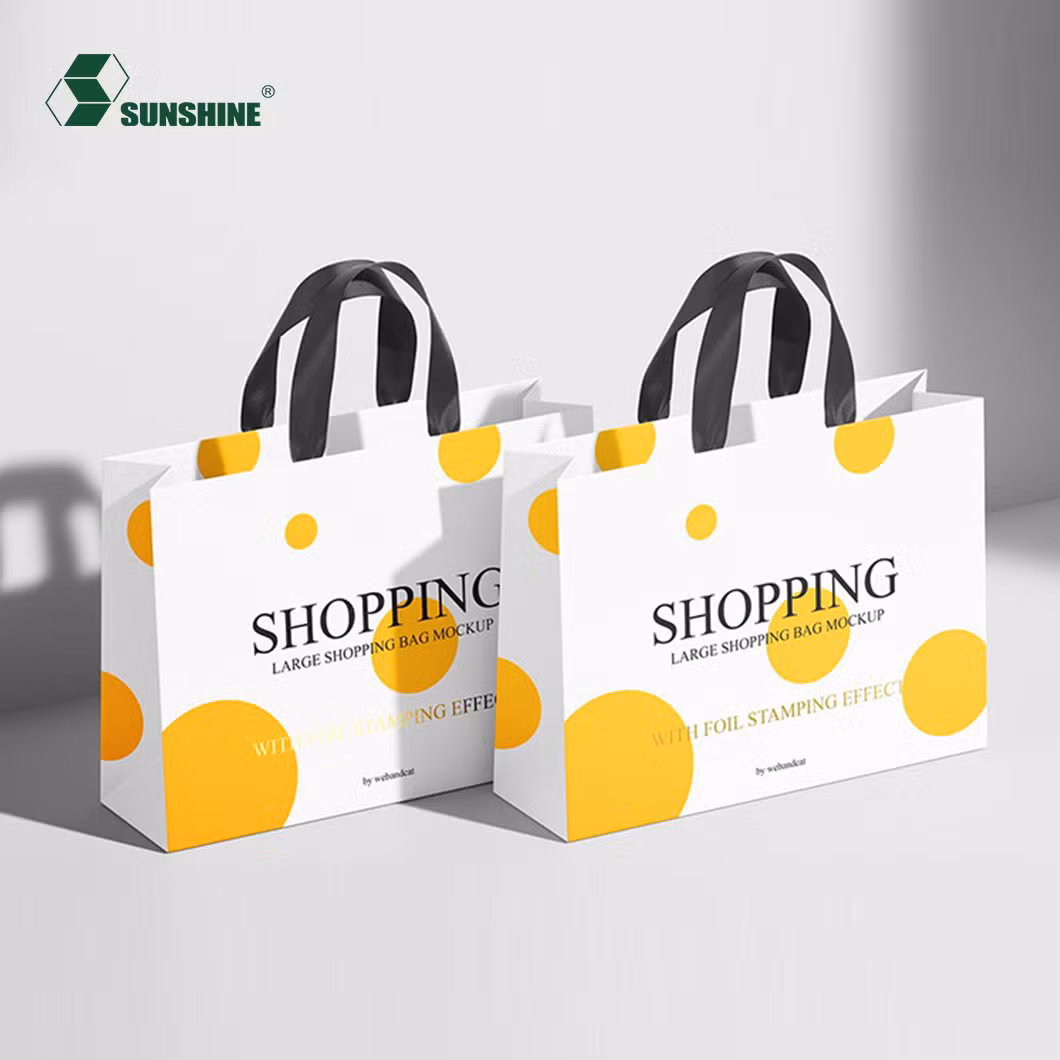 Custom Logo Gold Stamping Printed Branded Luxury Paper Jewelry Bracelet Shoes Packaging Gift Shopping Bag with Ribbon
