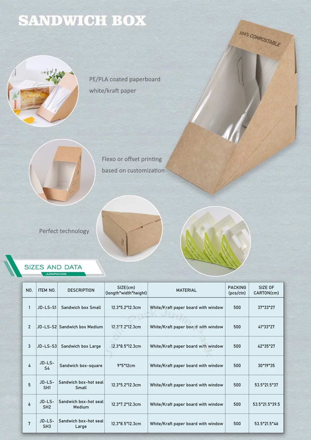 China Manufacturing Brown Kraft Paper Sandwich Box with Window