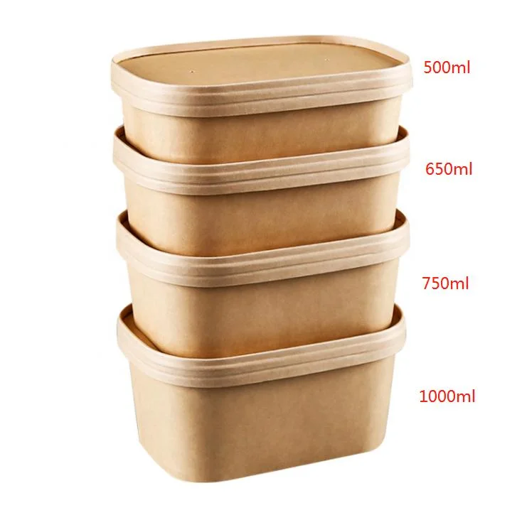 Waterproof Takeaway Food Container Rectangle Plate Paper Bowl with Lid OEM