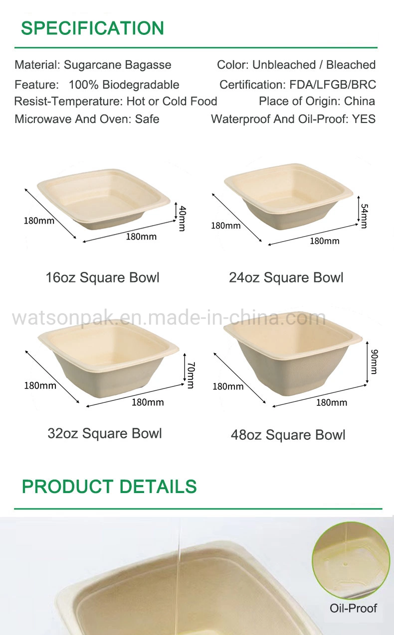 Eco-Friendly Snack Holder Biodegradable Food Tray Deep Plate Square Paper Bowls