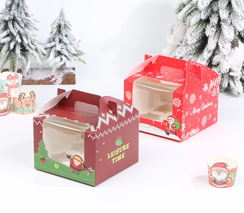 Customized Wholesale Eco Friendly Christmas Cupcake Pastry Party Holiday Paper Box with Window