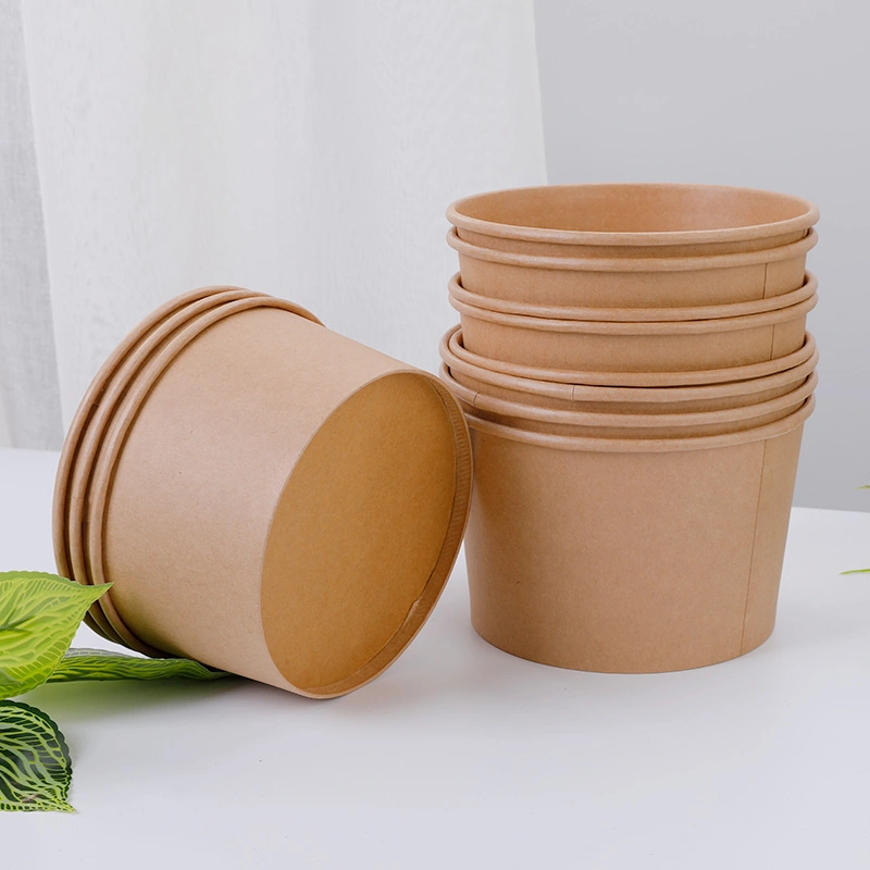 Kraft Paper Bowl Thickened Disposable Biodegradable Food Packaging Lunch Box with Lid