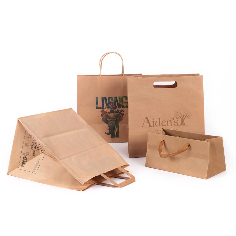 Custom Eco Friendly Brown Gift Takeaway Paper Kraft Packaging Bags