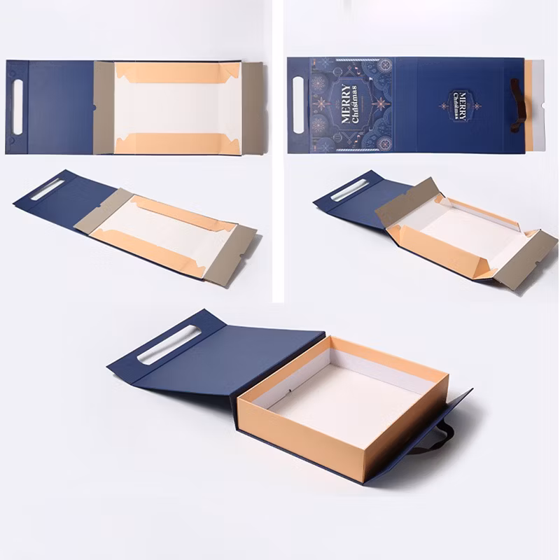 Custom Christmas Foldable Packaging Paper Box Collapsible Gift Boxes with Handle Automatic Production Machine Wholesale Foldable Storage Boxes