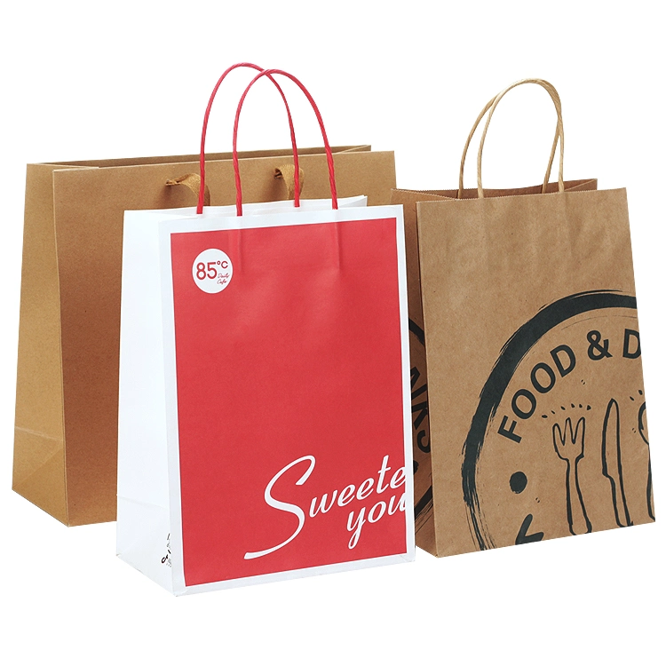 Wholesale Food Packaging Brown Handle Paper Shopping Grocery Bag for Lunch